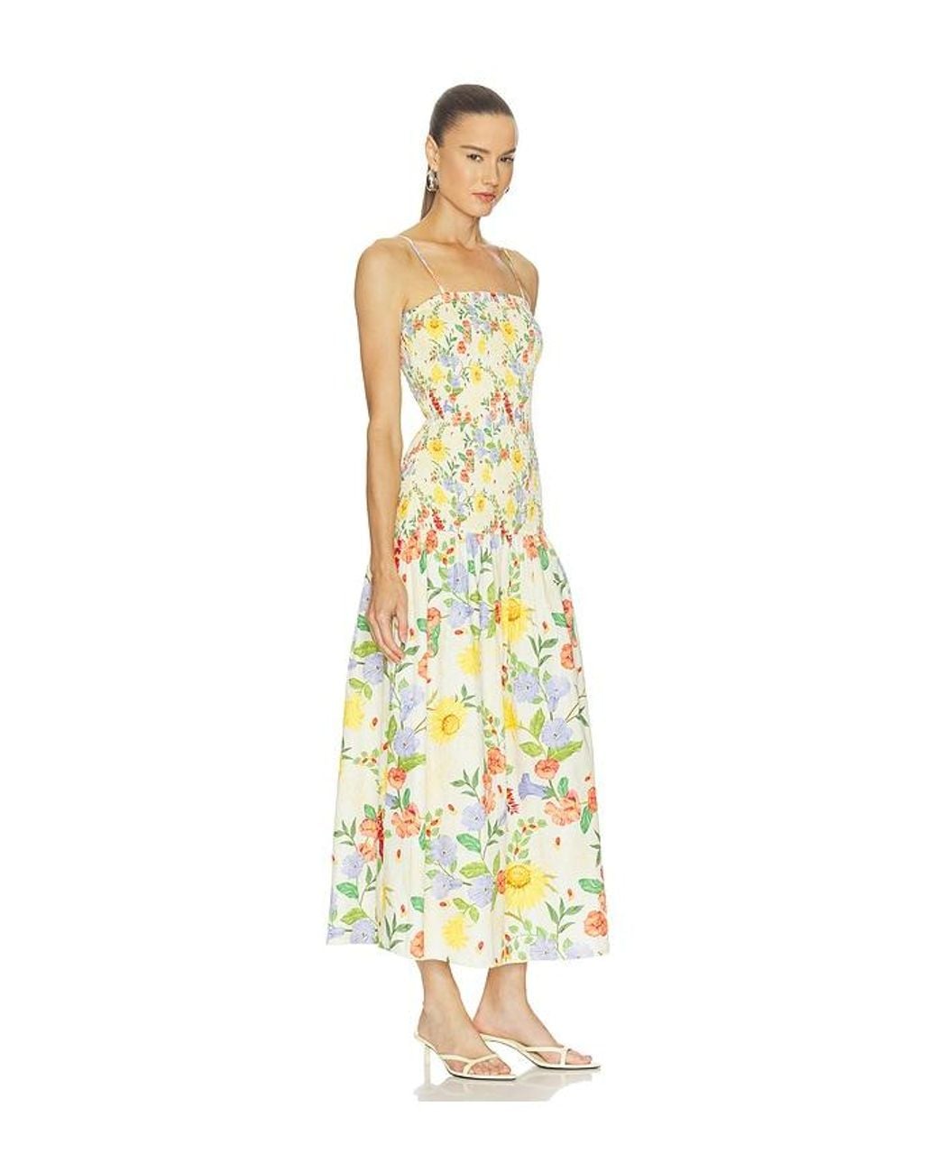 VERANDAH White Smocked Cotton Satin Maxi Dress