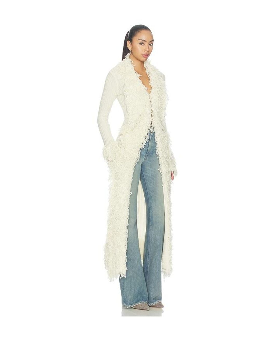 superdown White Caterina Shaggy Maxi Cardigan