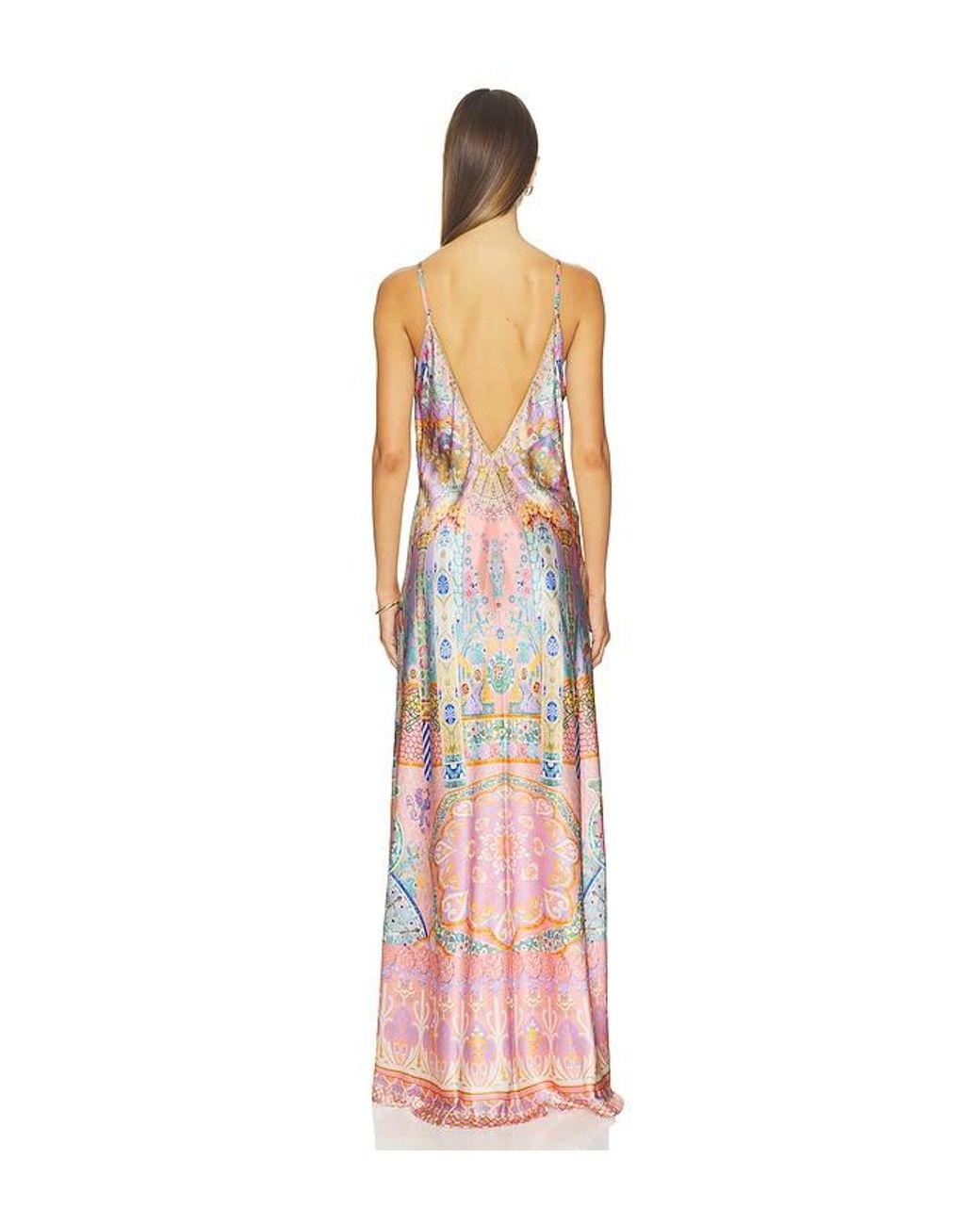 Camilla White V Neck Full Length Bias Slip Dress