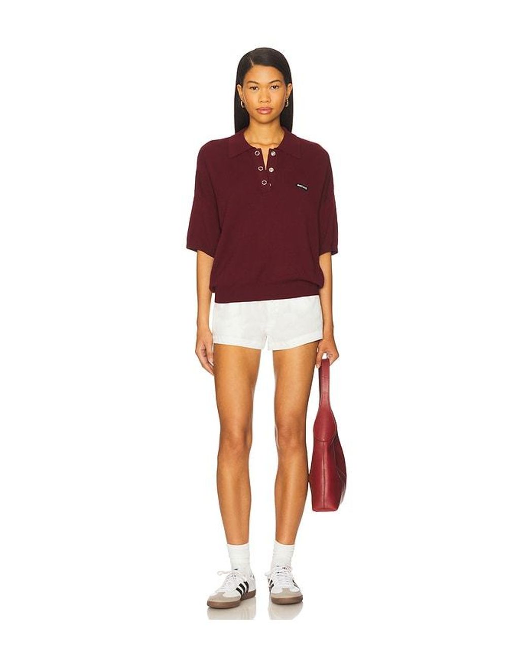 ROTATE BIRGER CHRISTENSEN Red Slinky Knit Polo