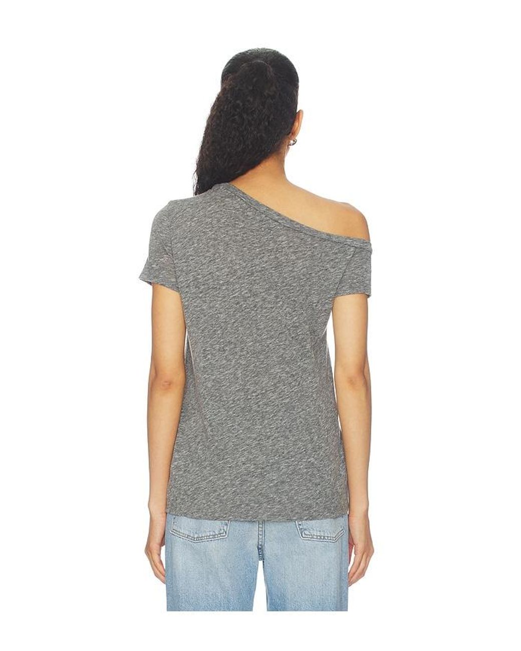 Michael Lauren Blue Zire Aysmmetrical Cold Shoulder V-Neck Keyhole Tee
