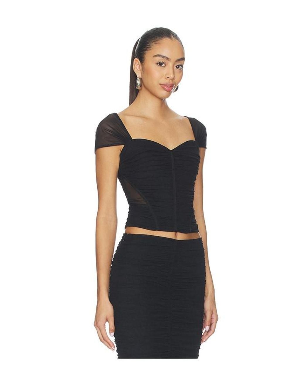 L'Agence Black Asuka Shirred Mesh Top