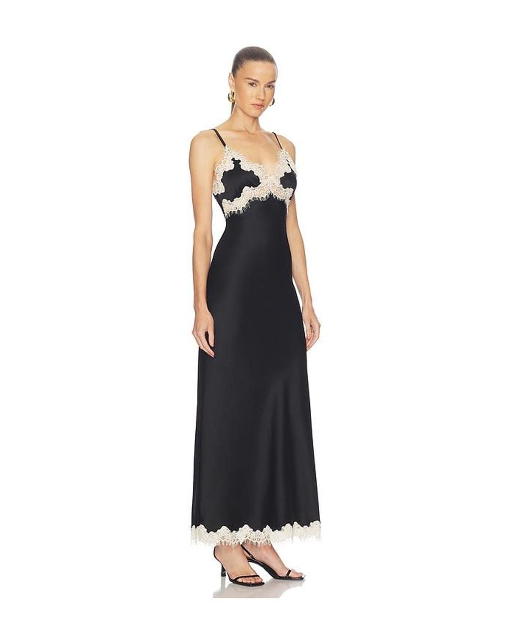 Alice + Olivia Blue Julietta Hi Slit Lace Trim Maxi Slip Dress