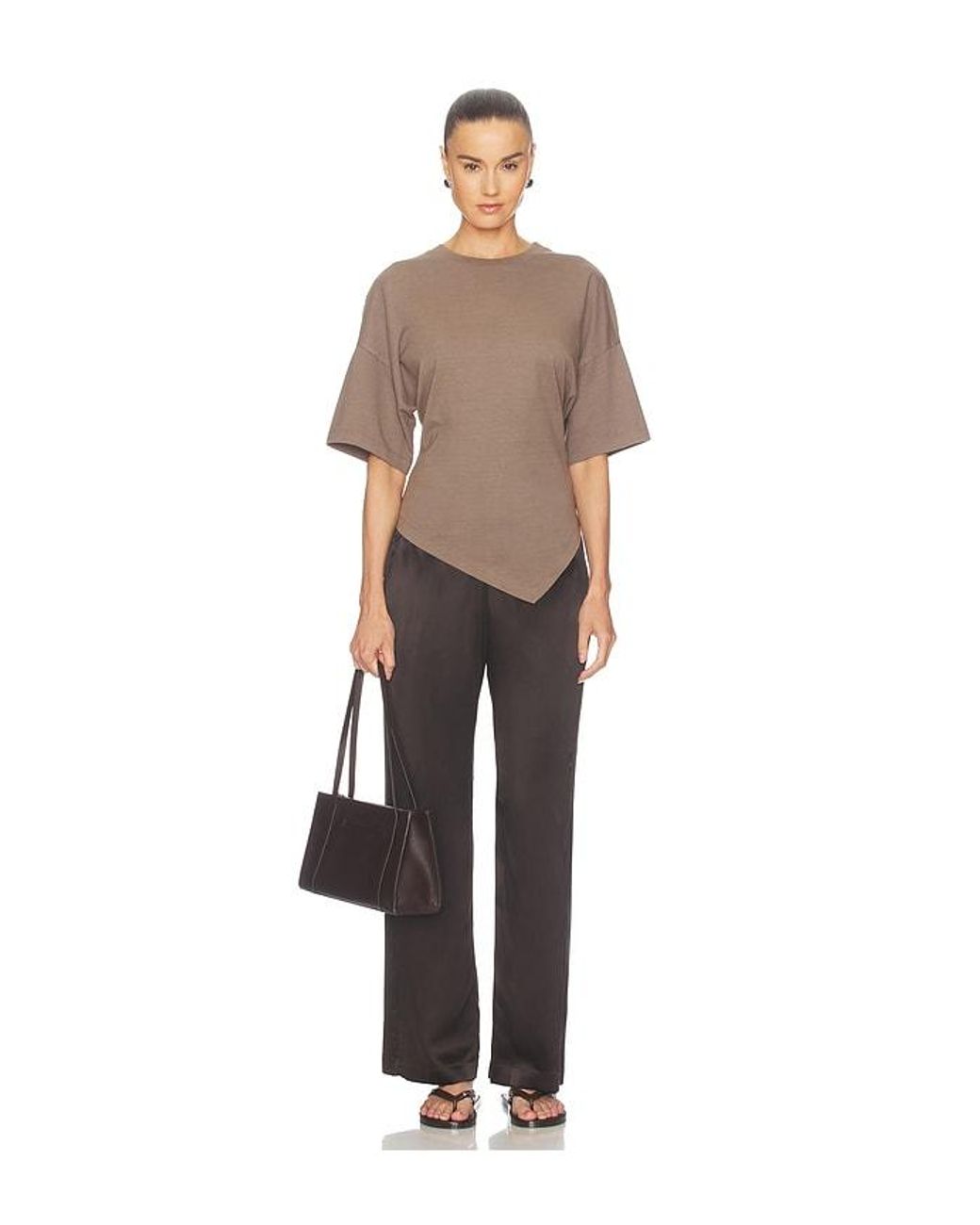 Enza Costa Brown Supima Structured Jersey Assymetrical Tee