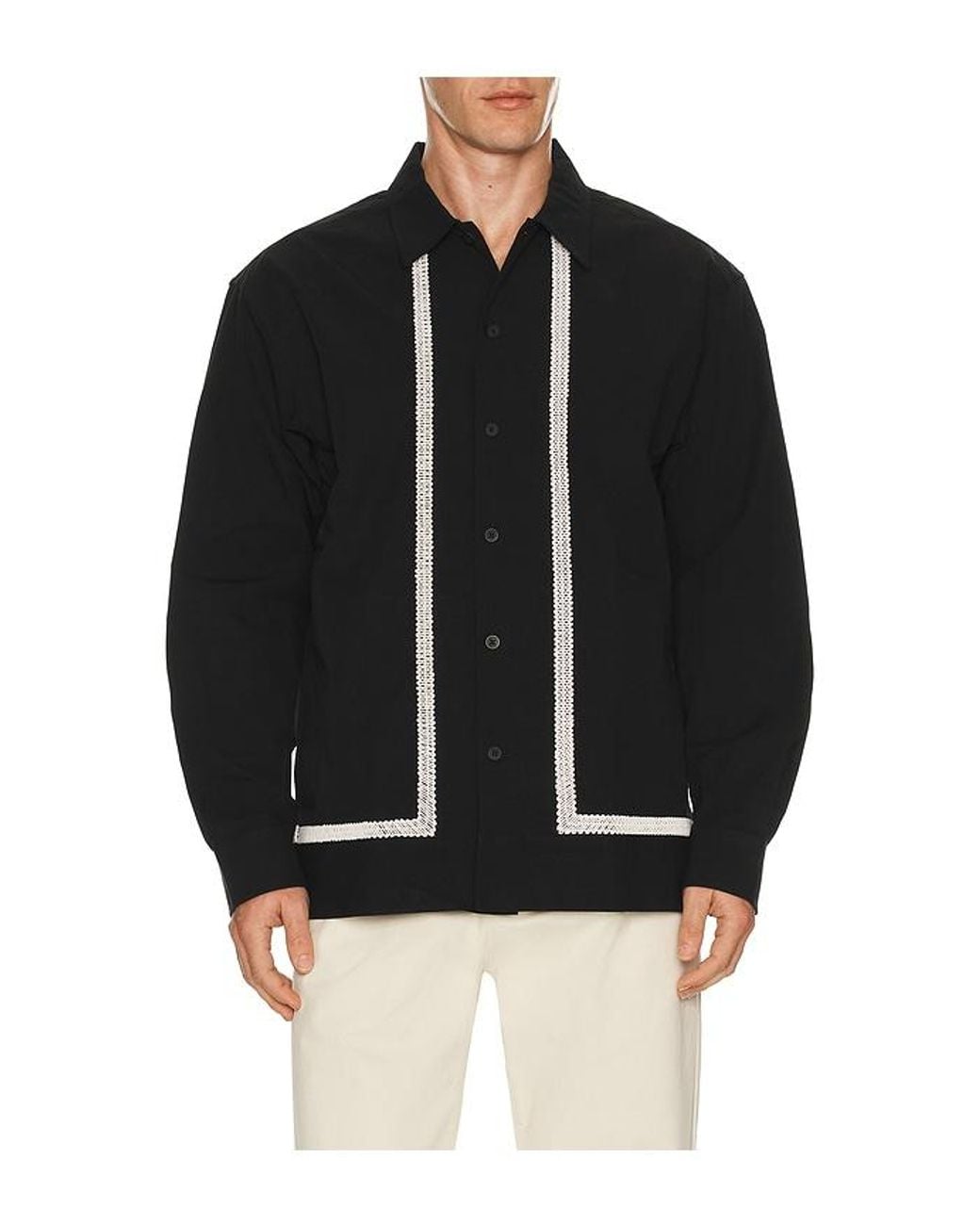 NN07 Black Reed Embroidered Button Up Overshirt for men