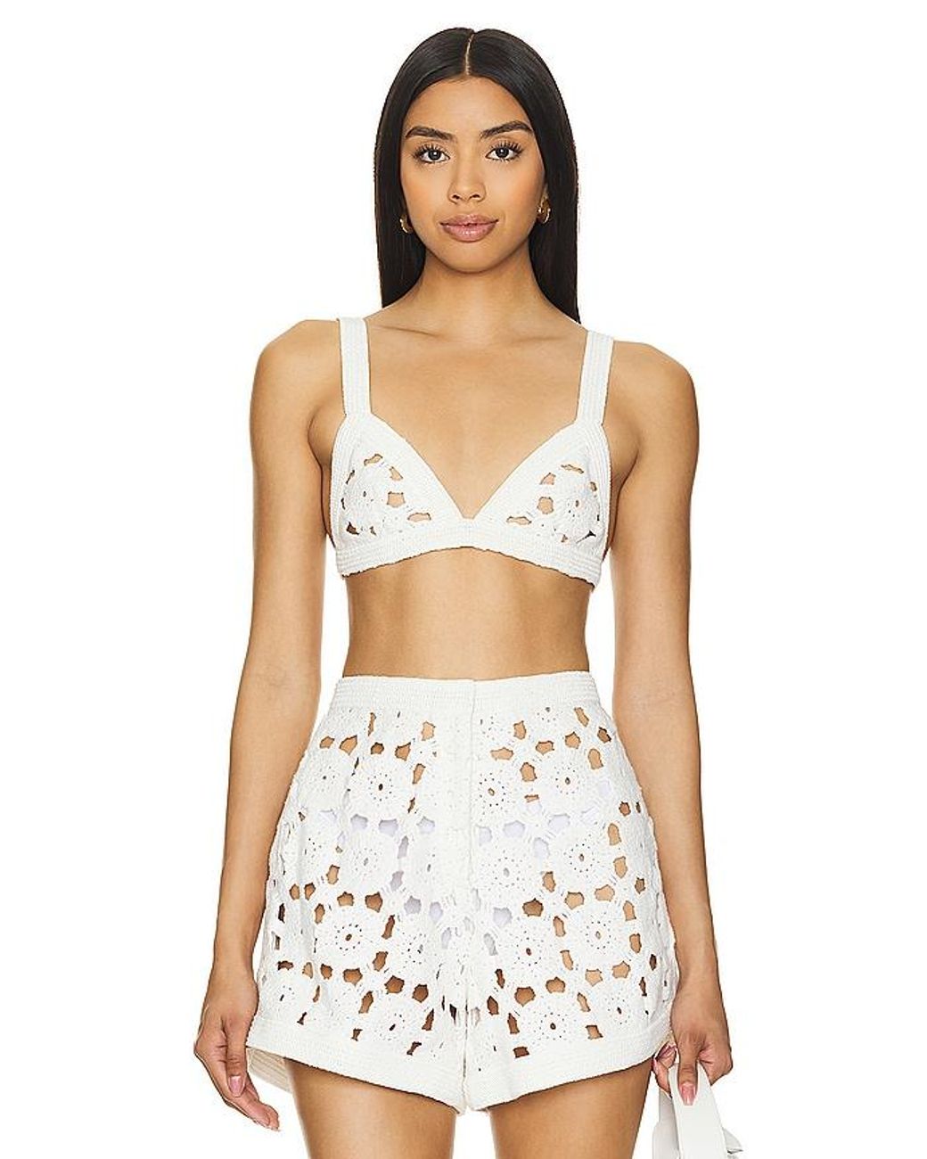 SAU LEE White Myko Crochet Bralette