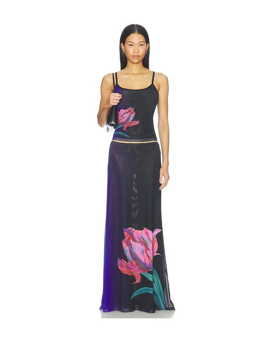 With Harper Lu Blue Mesh Maxi Skirt