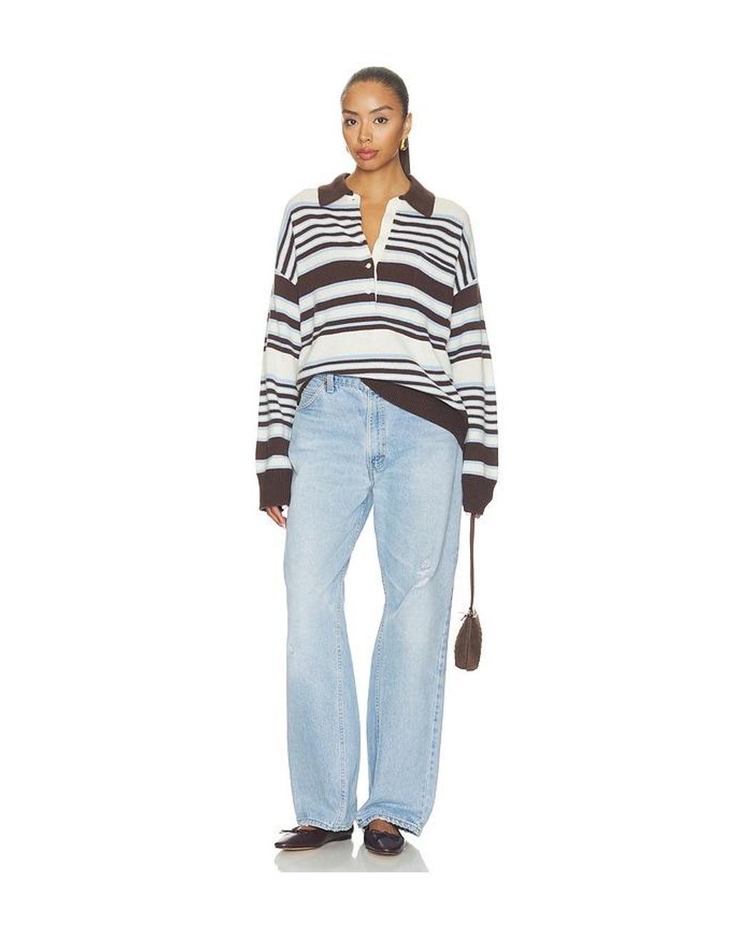 GOOD AMERICAN Blue The Oversized Rugby Sweater