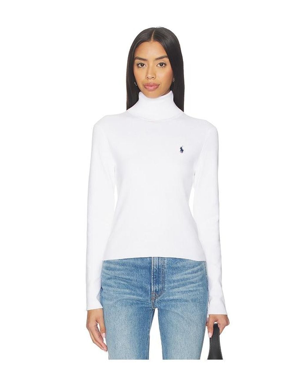 Polo Ralph Lauren White Pima Cotton Shrunken Long Sleeve Turtleneck Pullover