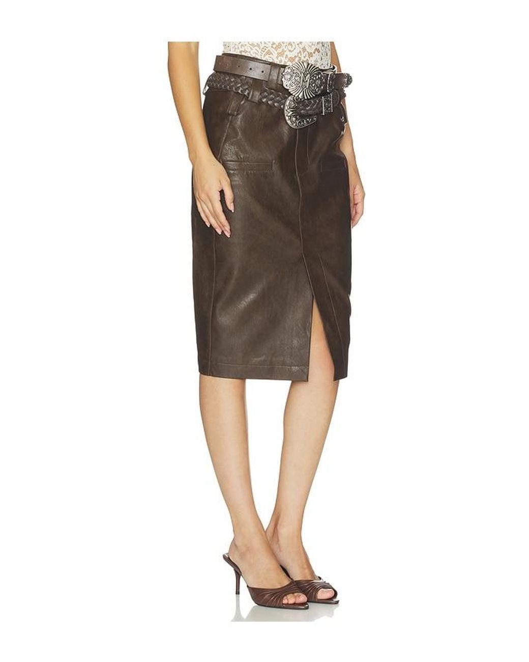 Markgong Black Faux Leather Pencil Skirt With Detachable Belts