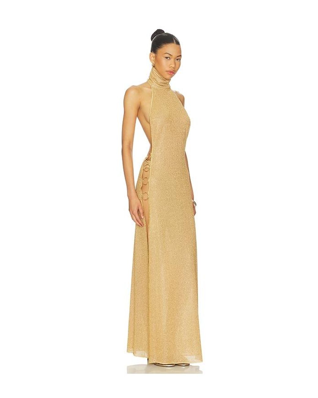 Oseree Metallic Lumiere Ring Turtleneck Dress