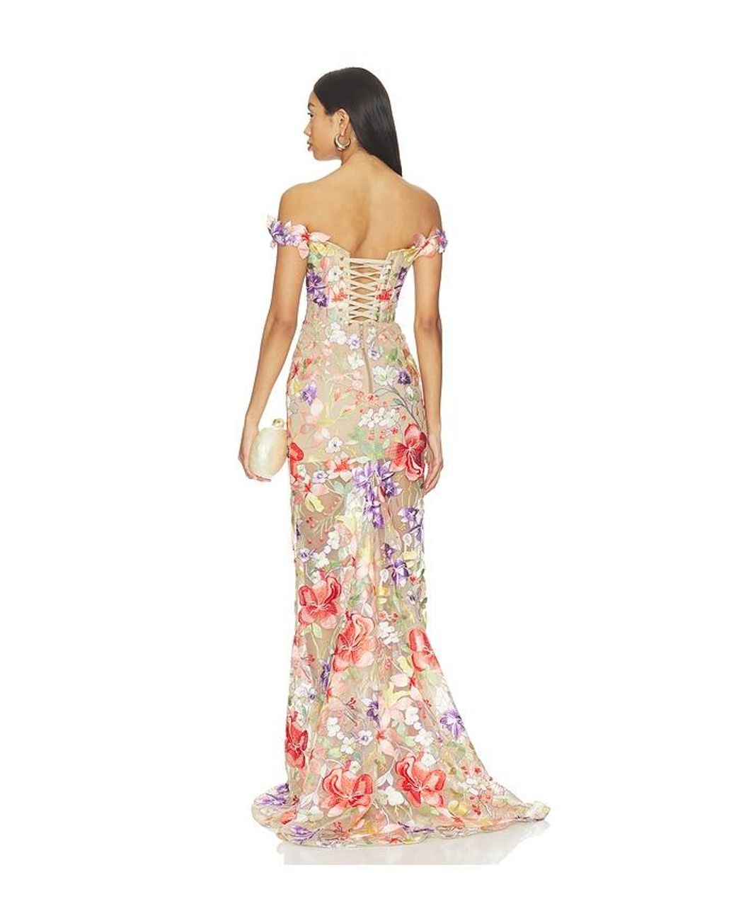 Bronx and Banco White Flora 3D Off The Shoulder Gown