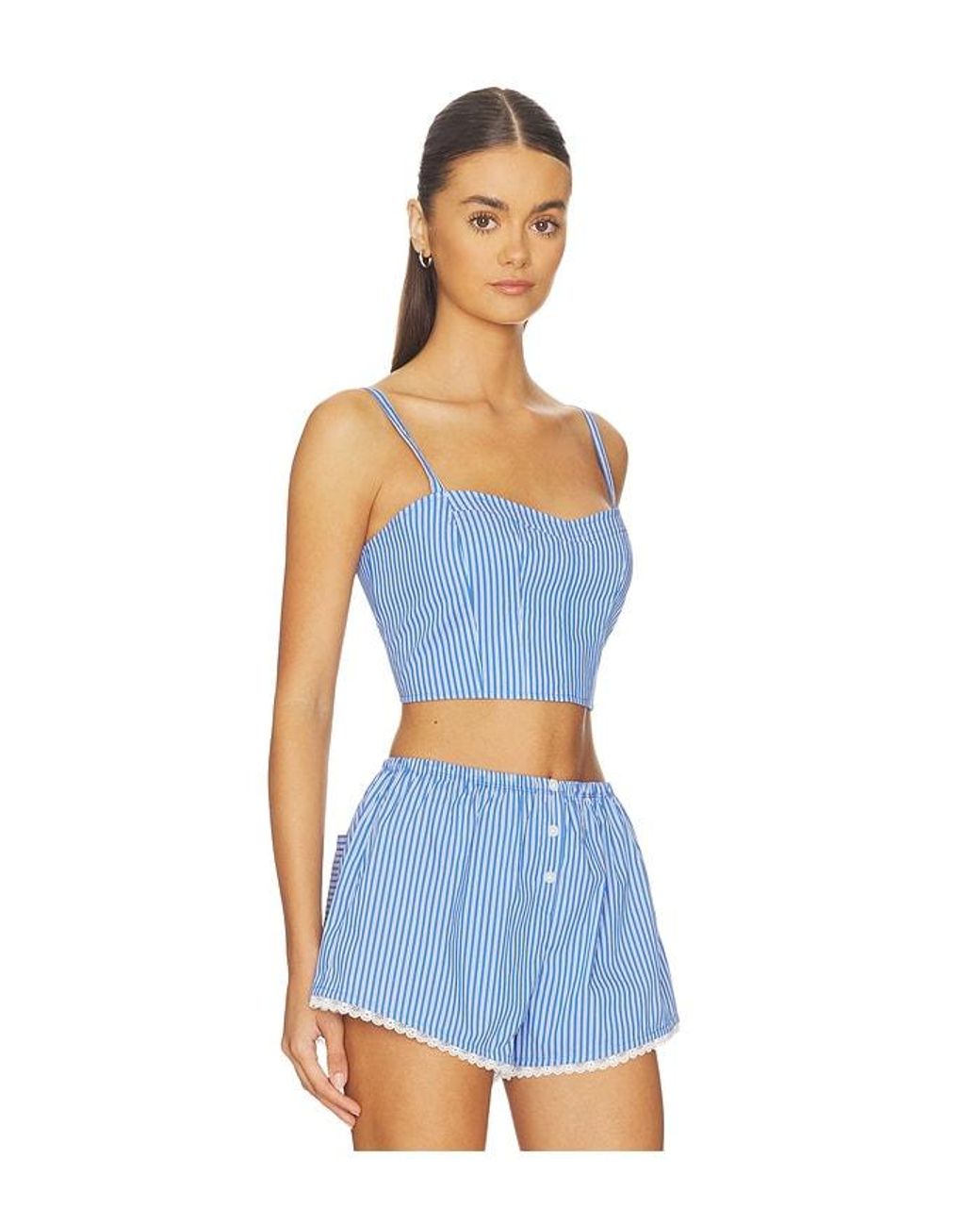 GOOD AMERICAN Blue Poplin Bustier Cami Top