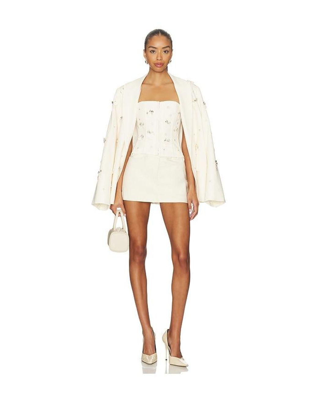 GUIZIO White Embellished Twill Corset Top