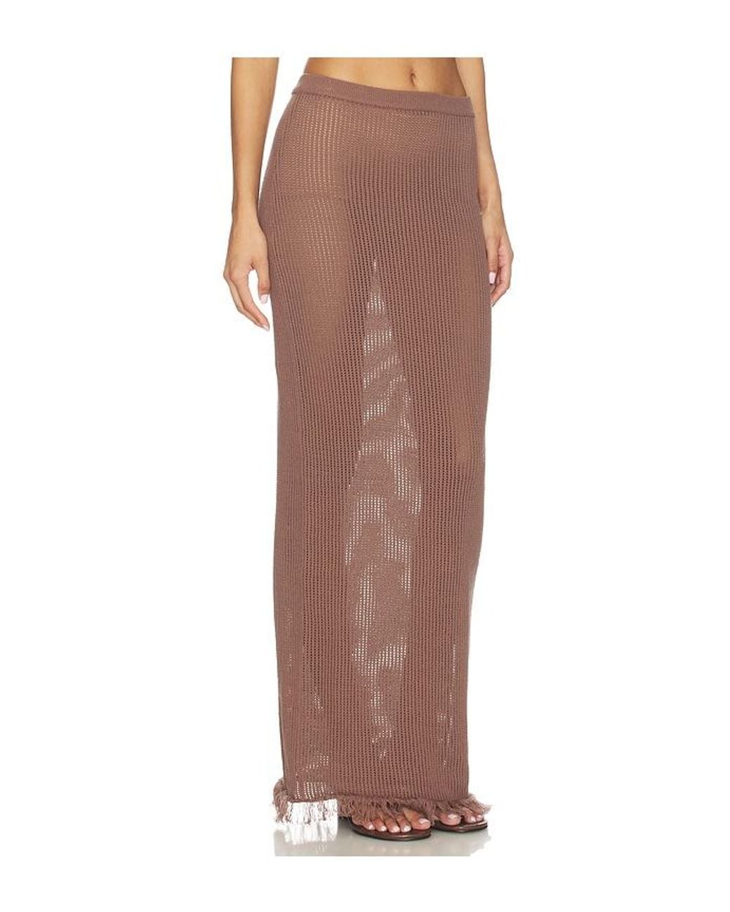 SNDY'S Brown Priya Crochet Maxi Skirt
