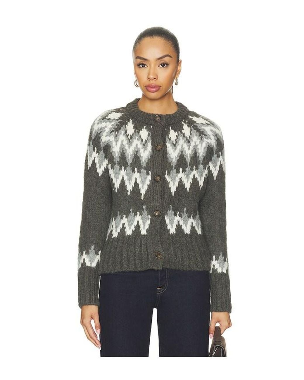 Veronica Beard Black Christina Fairisle Cardigan