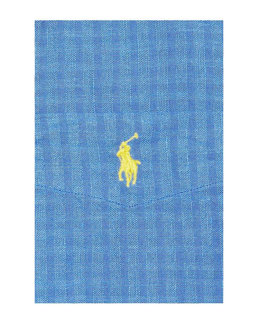 Polo Ralph Lauren Blue Short Sleeve Seersucker Linen Andy Camp Shirt for men