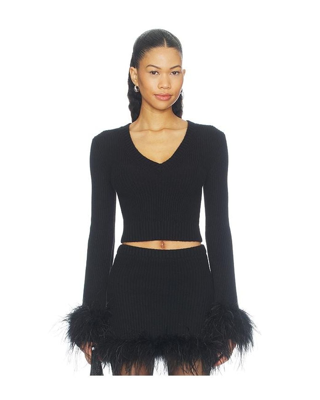 Lovers + Friends Black Mckina Feather V Neck Sweater