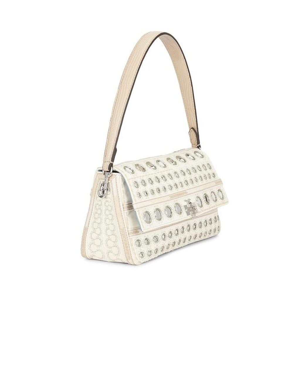 Tory Burch White Charlie Embellished Small Shoulder Bag