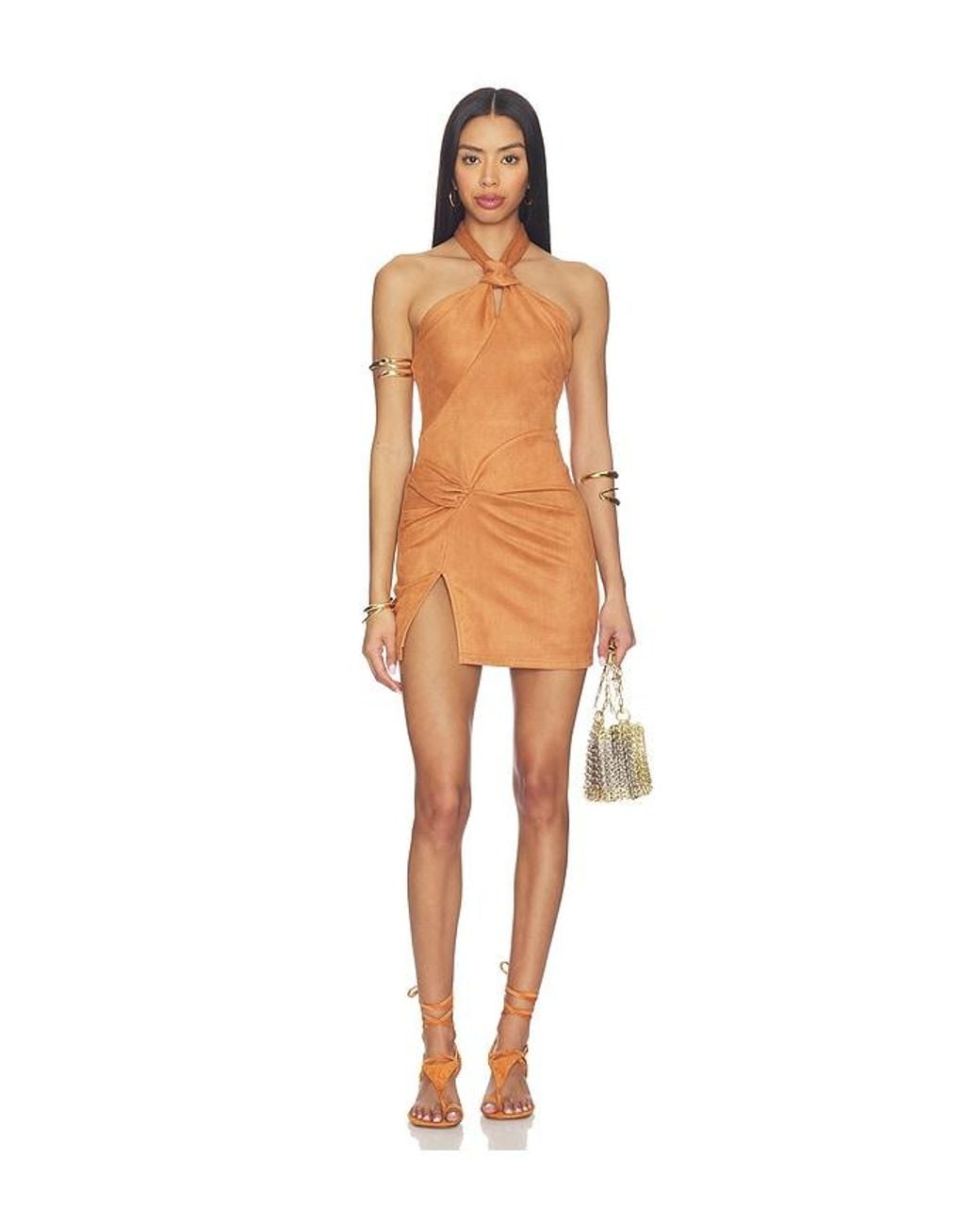 MORE TO COME Brown Lureilla Halter Mini Dress