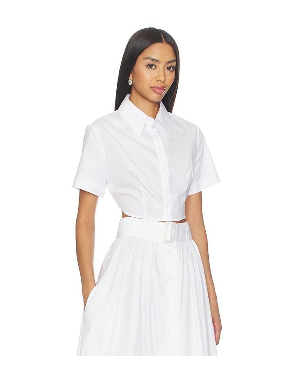 Matthew Bruch White Cropped Tie Back Button Up