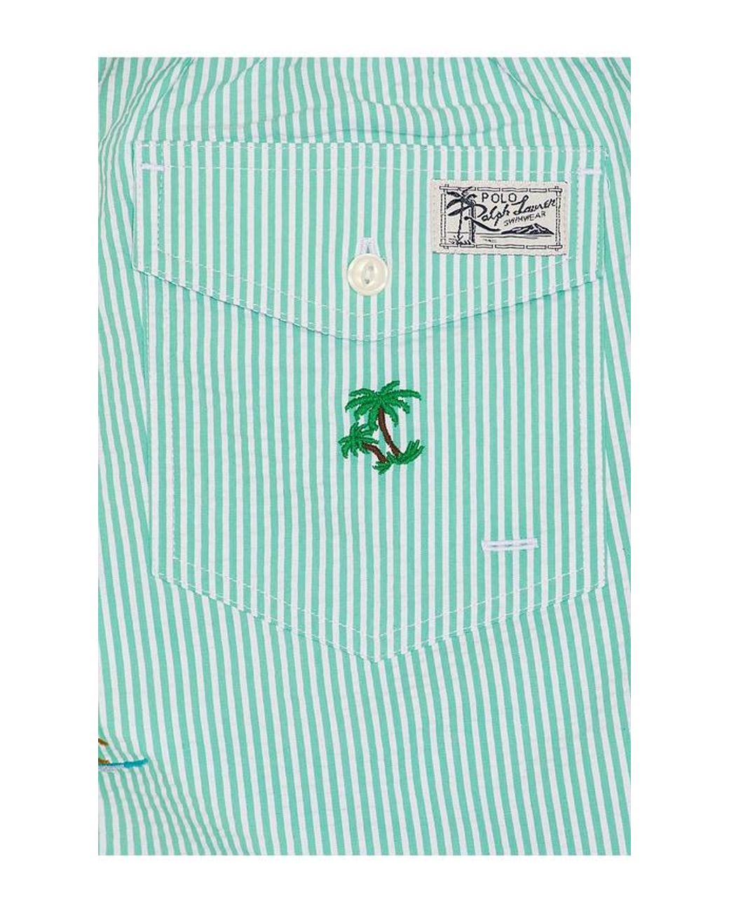 Polo Ralph Lauren Blue Stretch Seersucker Traveler Swim Trunk for men