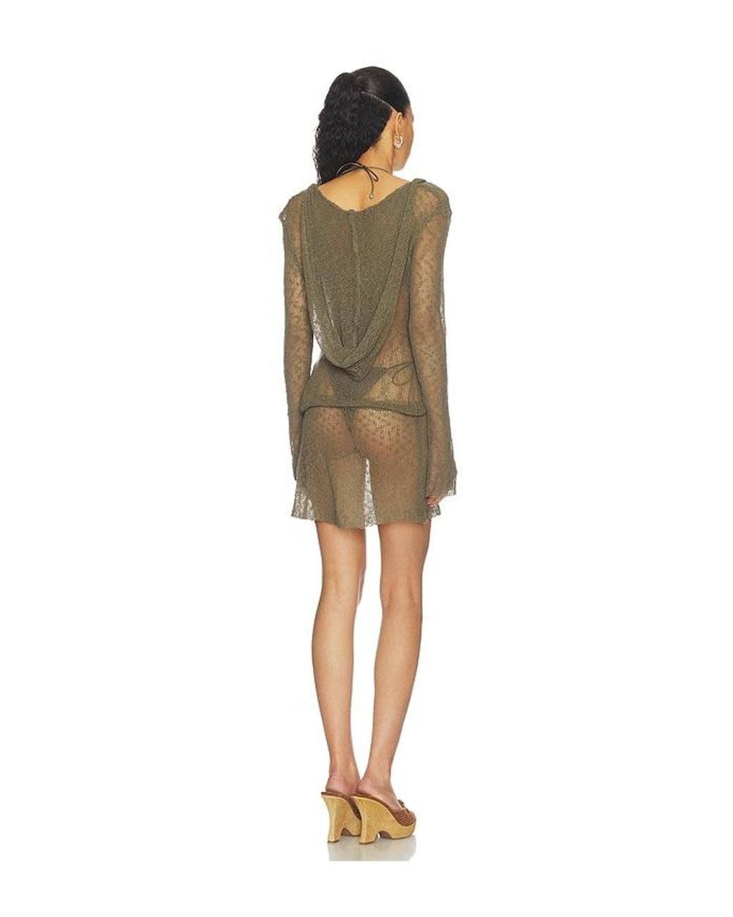 Jaded London Natural Knit Hooded Cutout Mini Dress