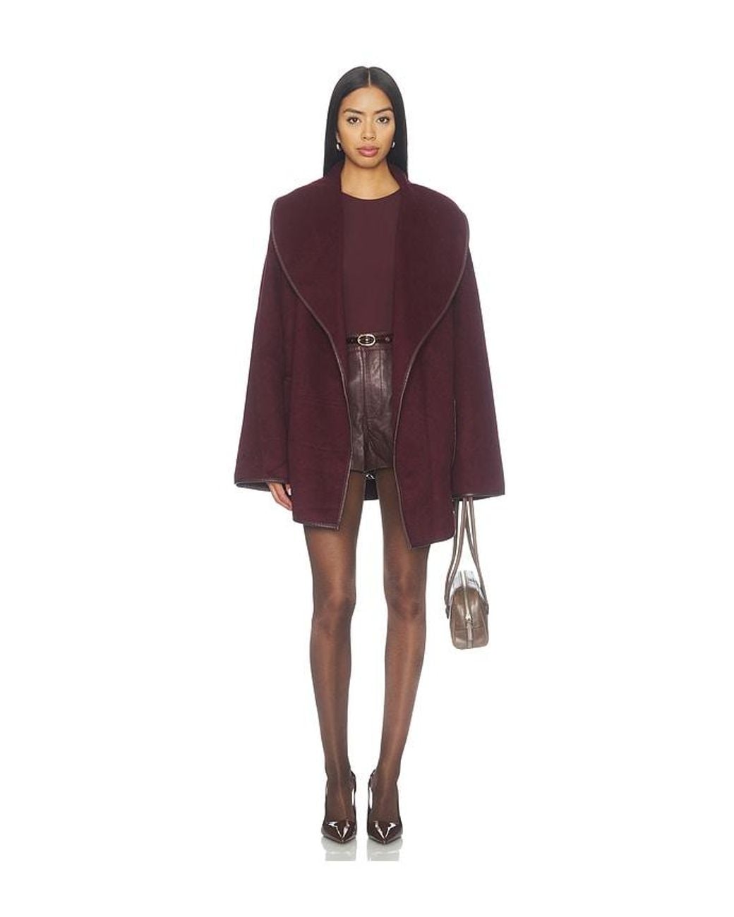 SER.O.YA Red Dulcetta Wool Coat With Leather Piping
