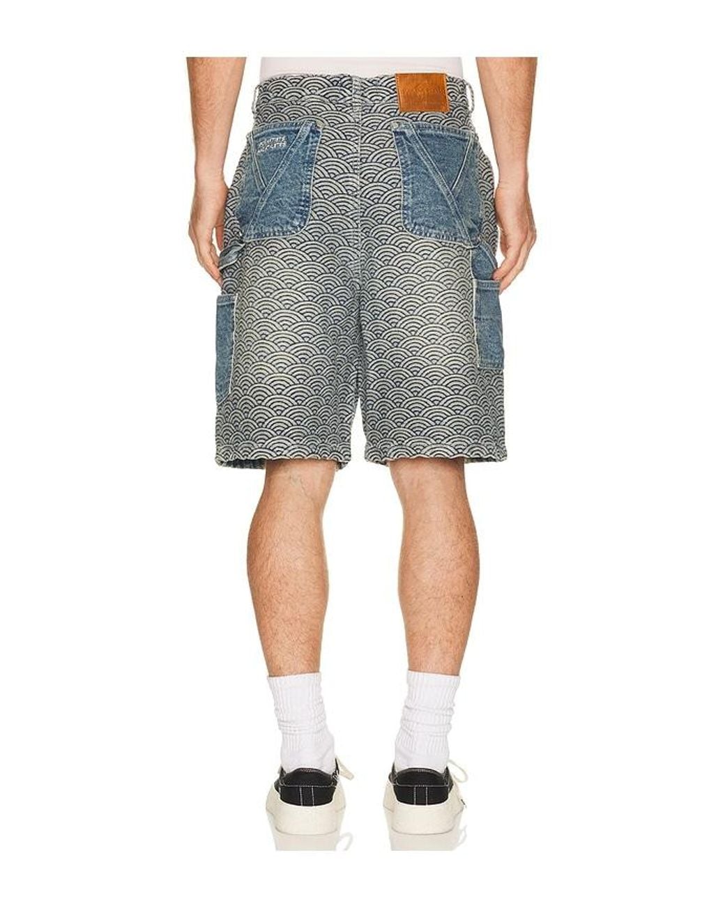 Ryoko Rain Gray Seigaiha Denim Shorts for men