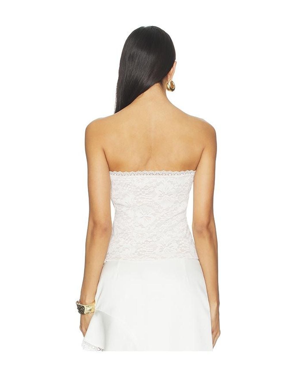 Runaway the Label White Loana Lace Trim Strapless Top