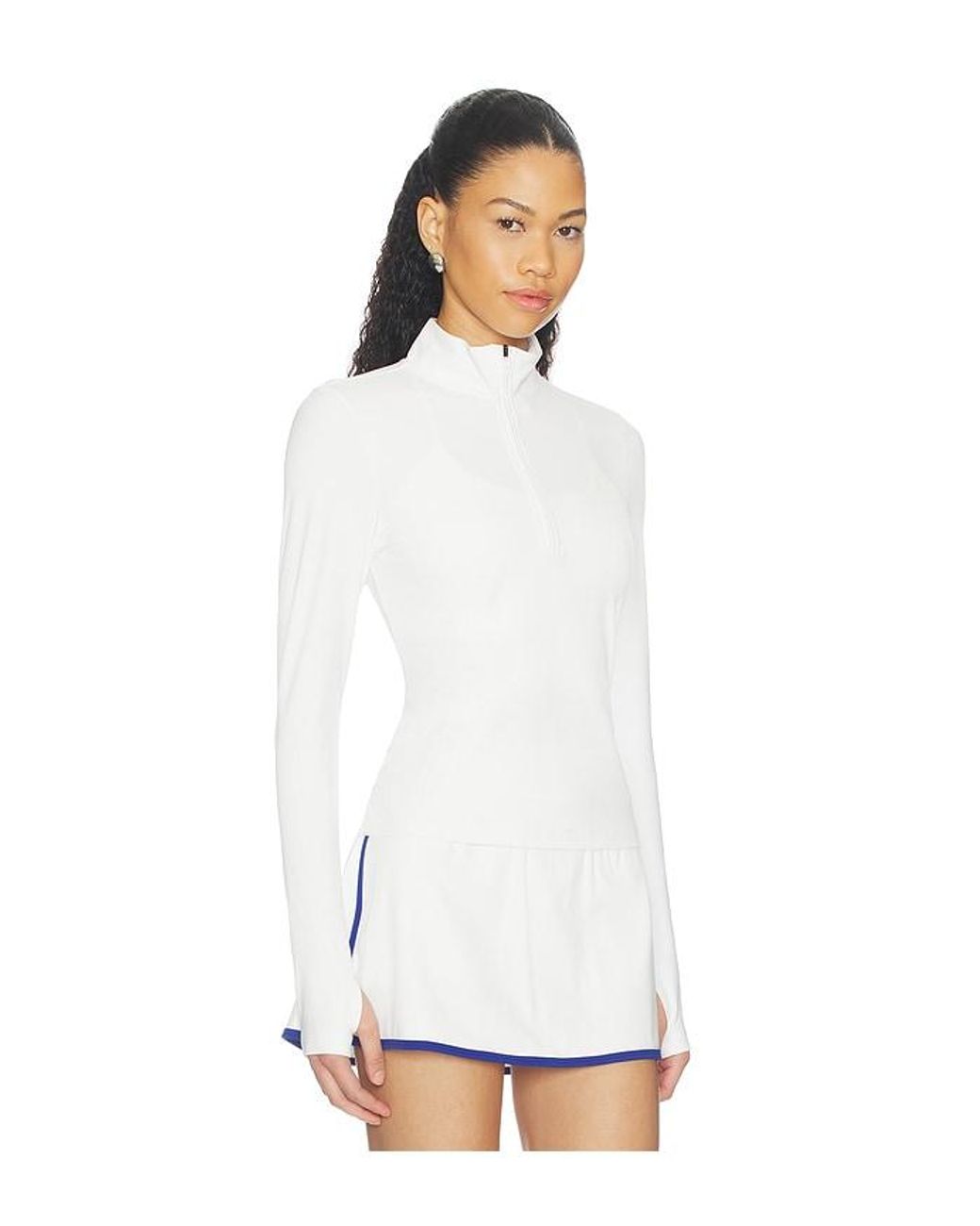 Splits59 White Tess Rigor Half Zip Waist Length Top