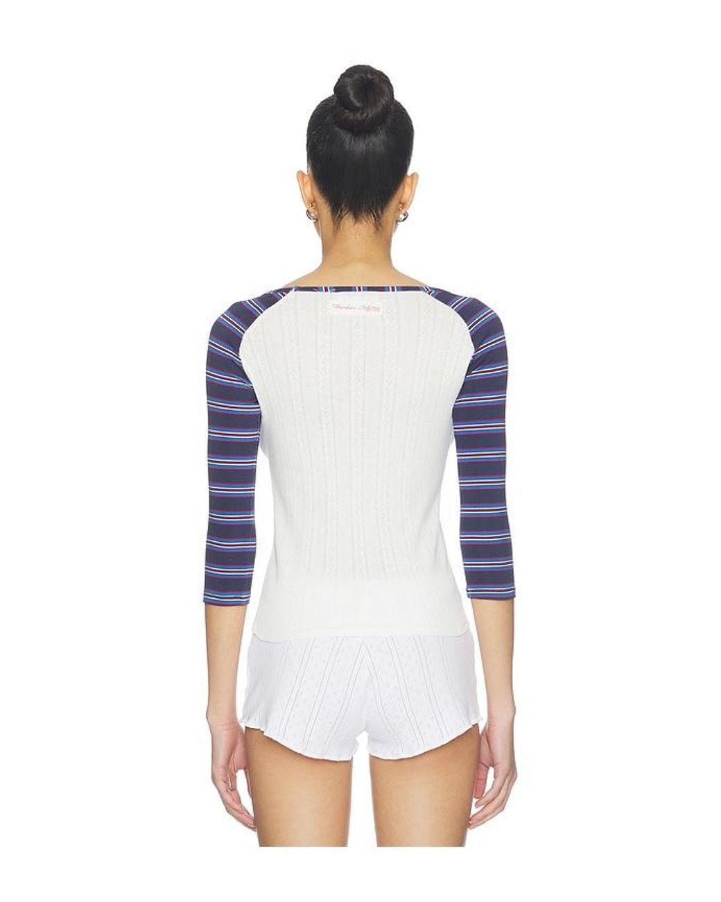 Frankie's Bikinis White Game Day Pointelle Baseball Tee