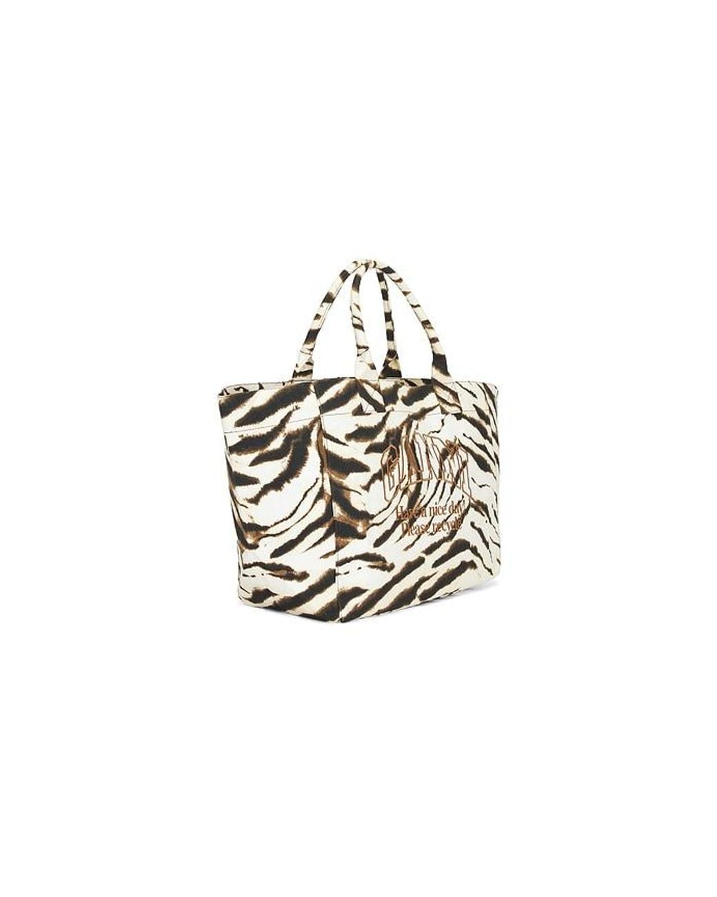 Ganni White Xxl Shopper Zebra Bag