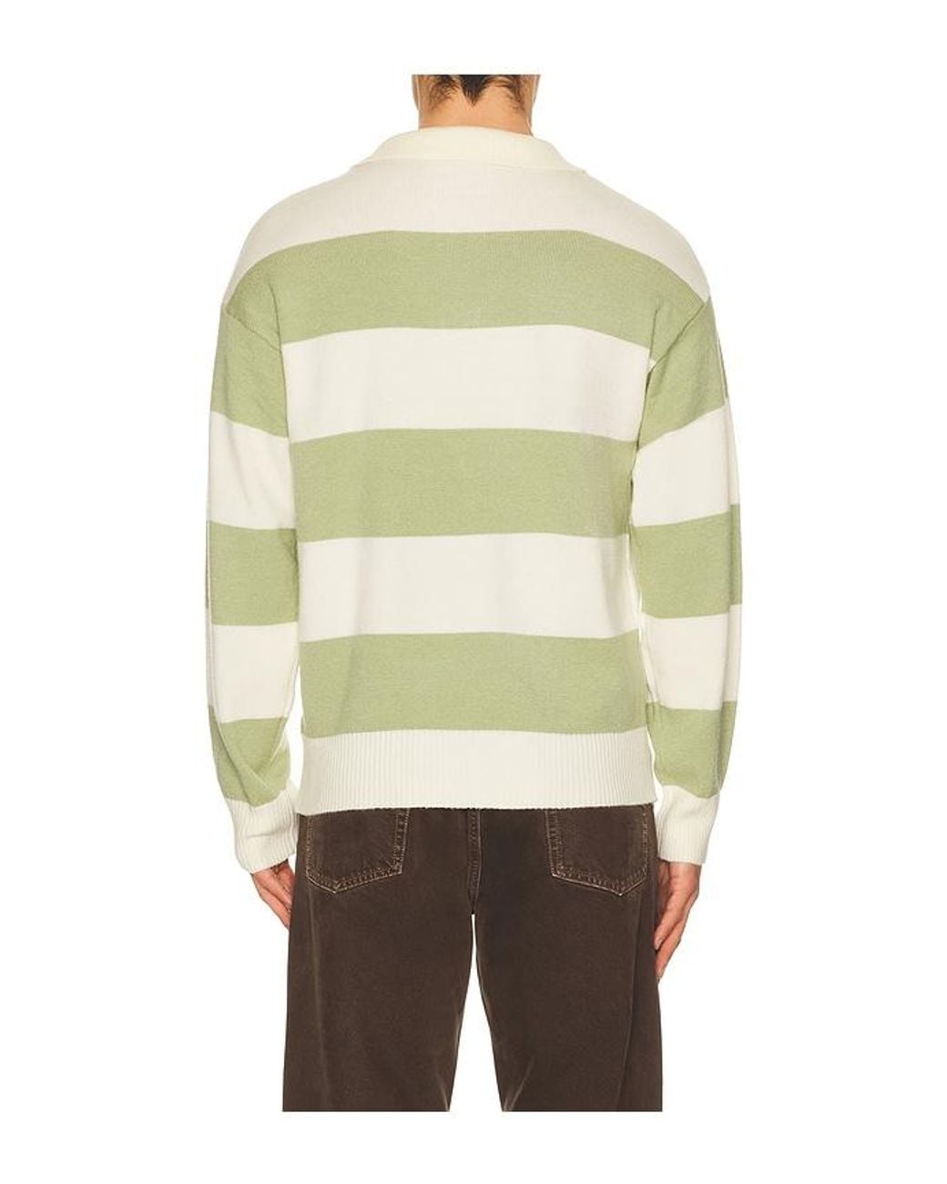 Central Park West Green Theo Striped Rugby Sweater for men