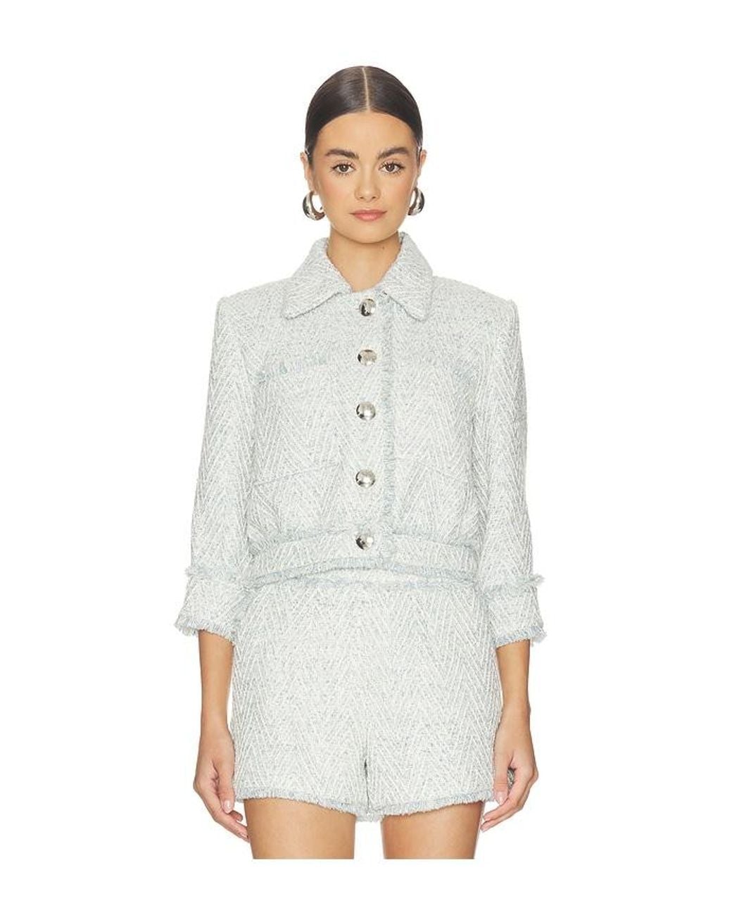 L'Agence White Jia Crop 3/ Sleeve Fringe Jacket