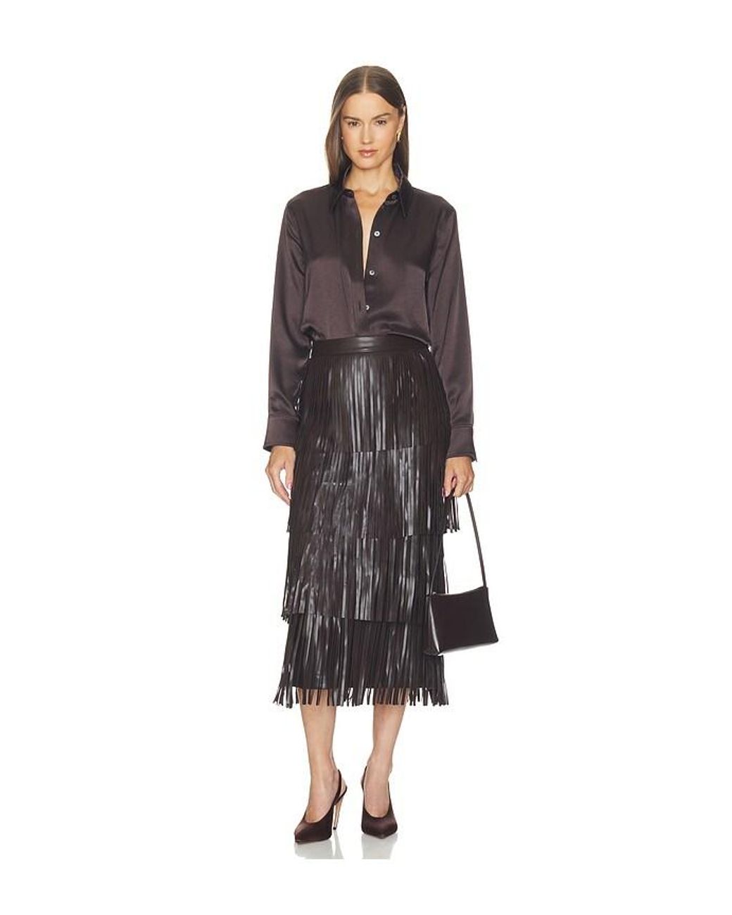 Simon Miller Black Za Za Faux Leather Fringe Skirt