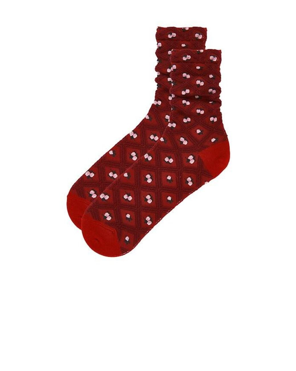Free People Red Floral Jaquard Trouser Socks