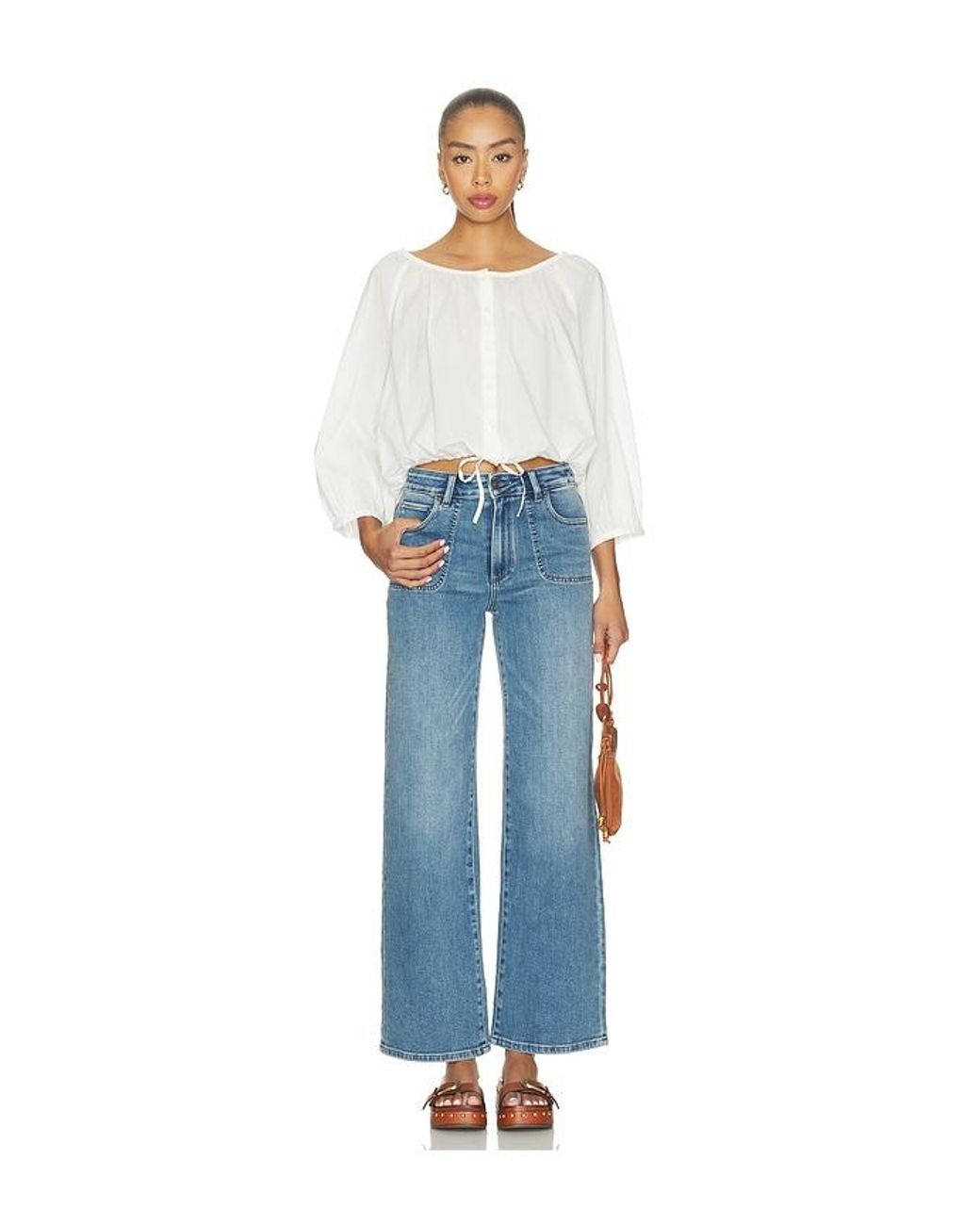 PAIGE Blue Anessa With Rounded Stitch Though Pockets Jean