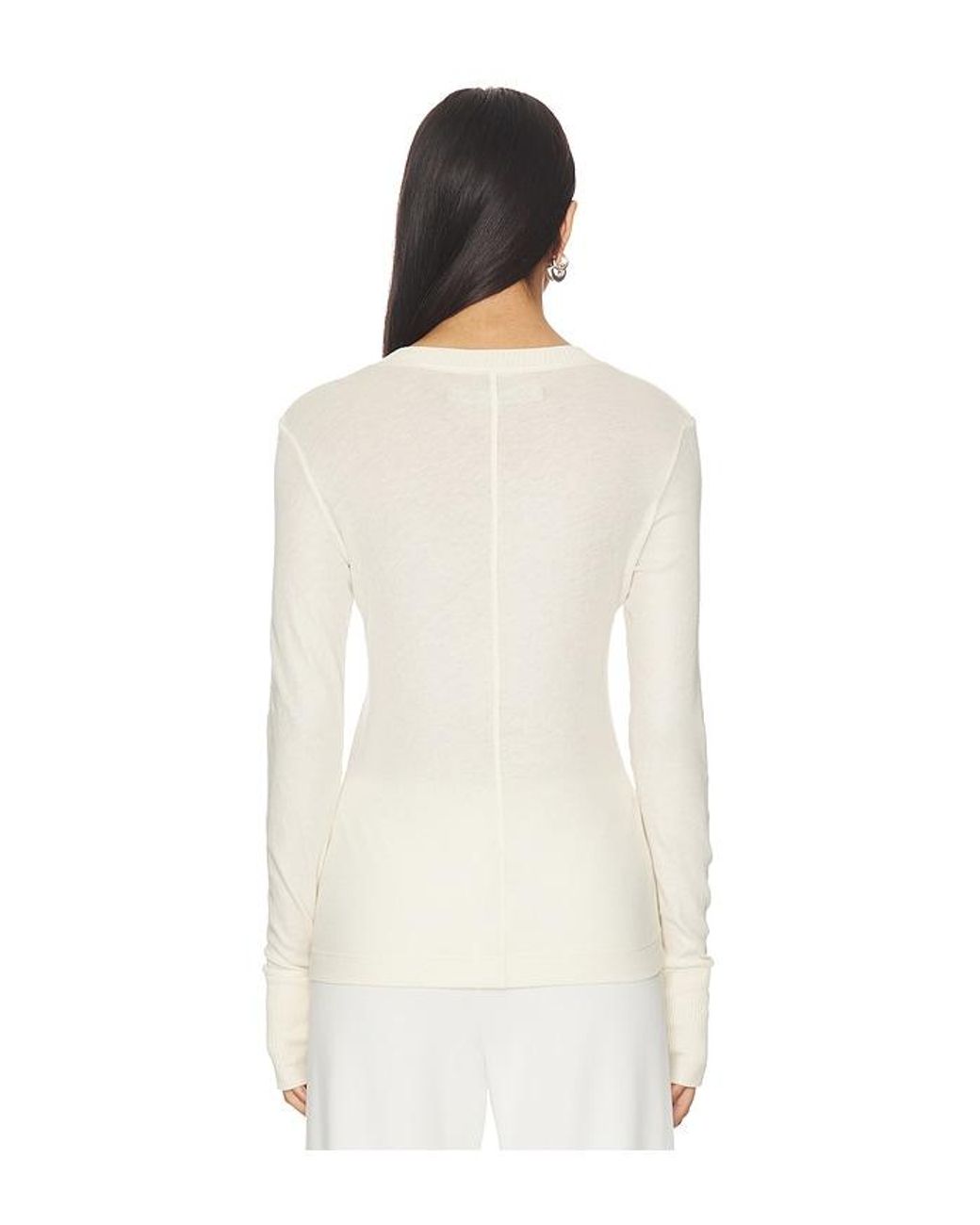 Enza Costa White Cashmere Easy Cuffed Crew Top