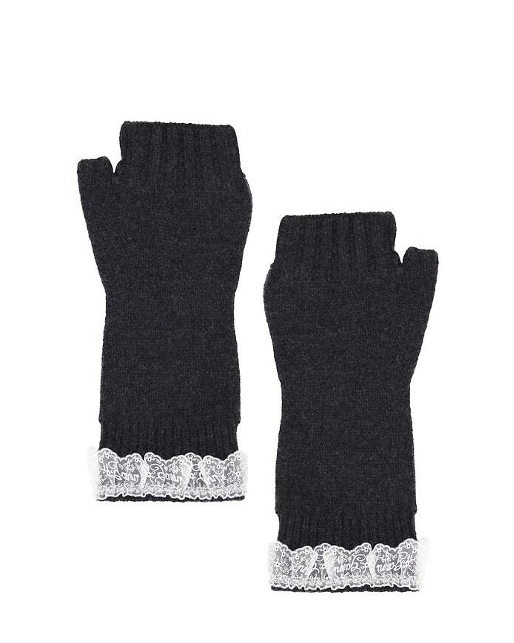 Ganni Black Compact Wool Lace Mittens