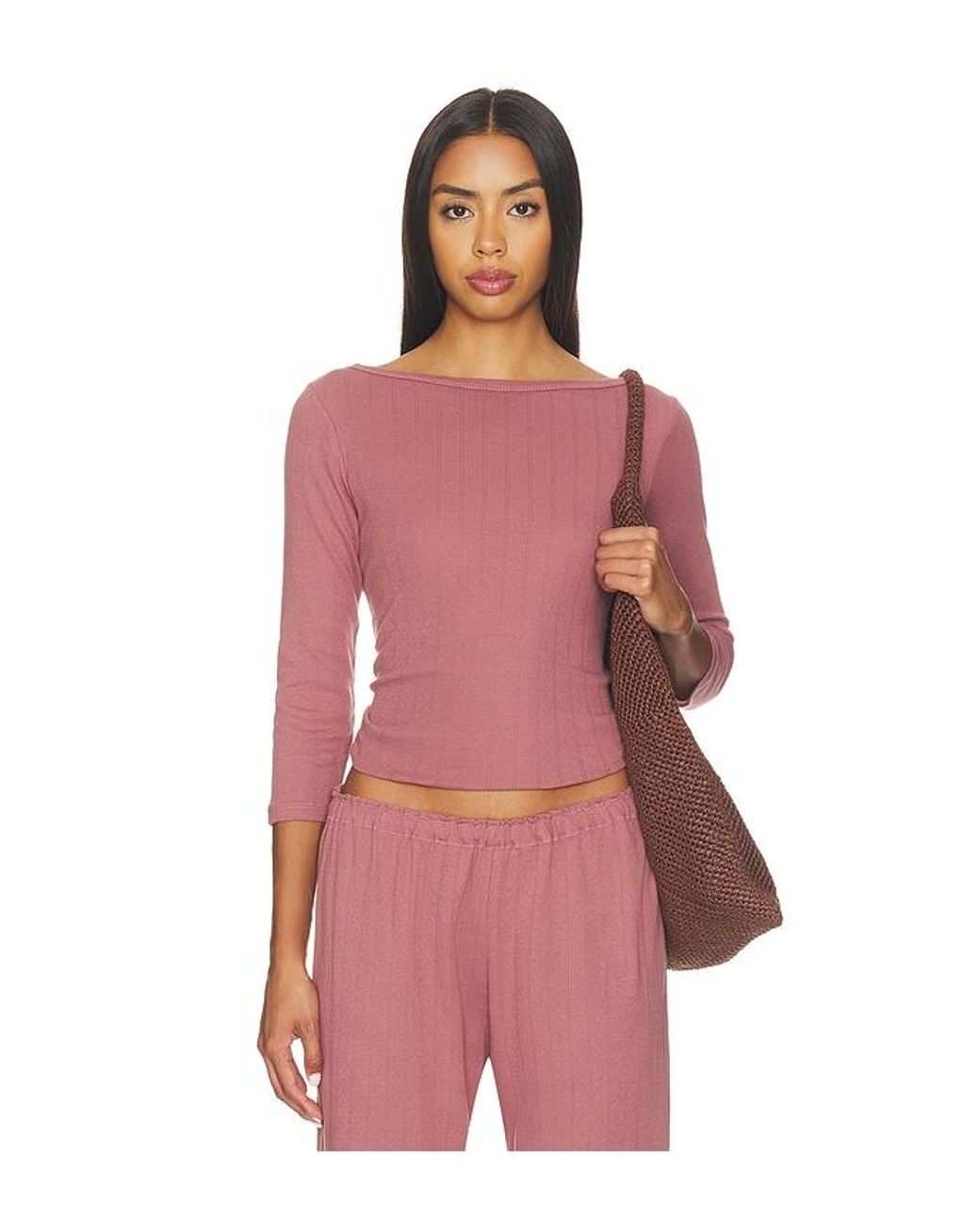 VIR VITA Pink Florence Boatneck Pointelle Top