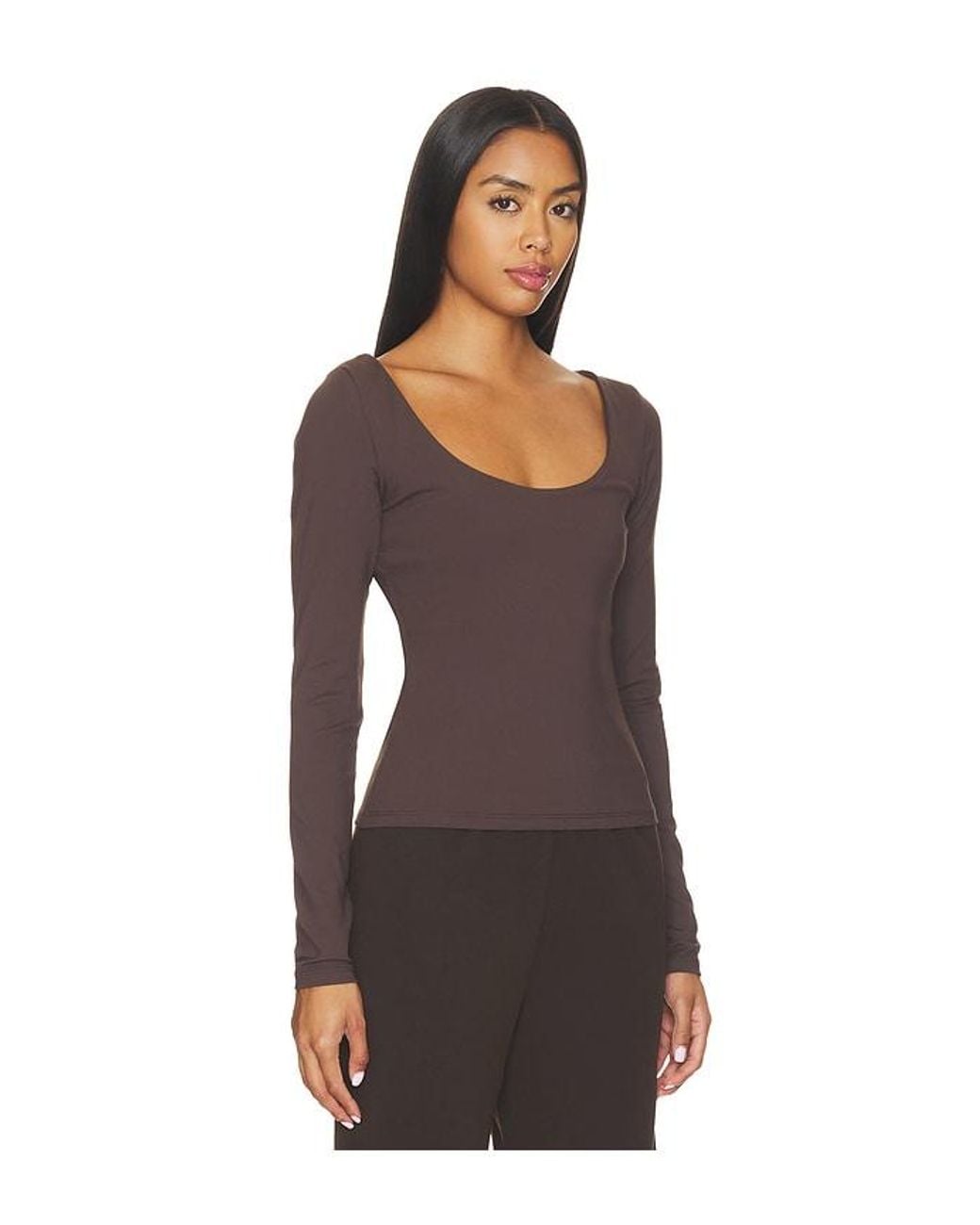 Susana Monaco Brown Essential Scoop Front Long Sleeve Top