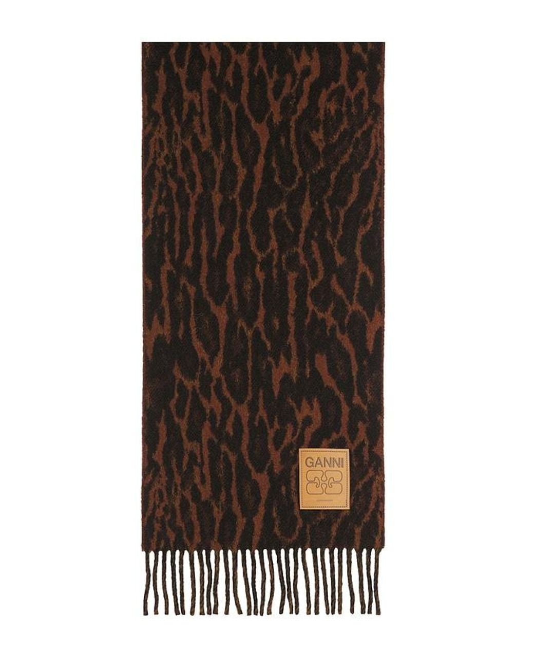 Ganni Blue Compact Wool Scarf Leopard