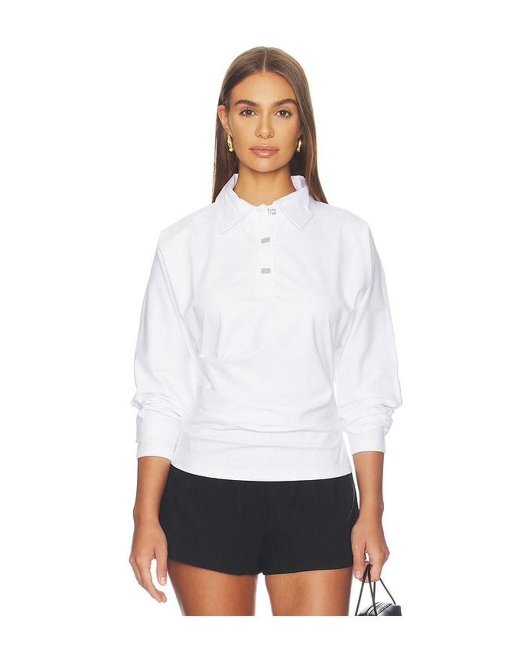 Ganni White Heavy Stretch Jersey Draped Polo