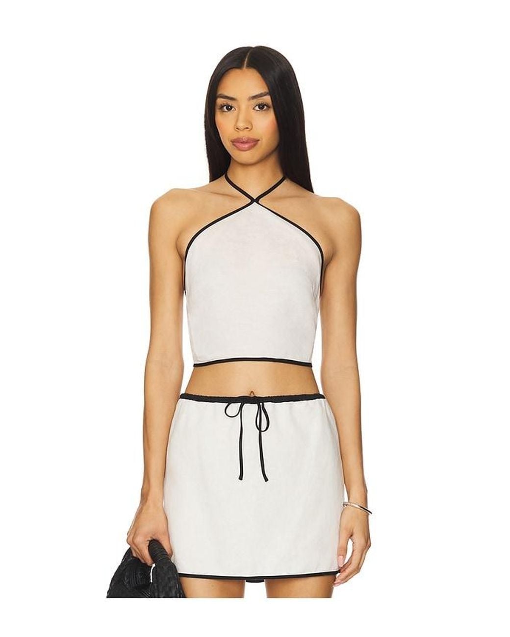 Onia White Air Linen Cropped Halter Top