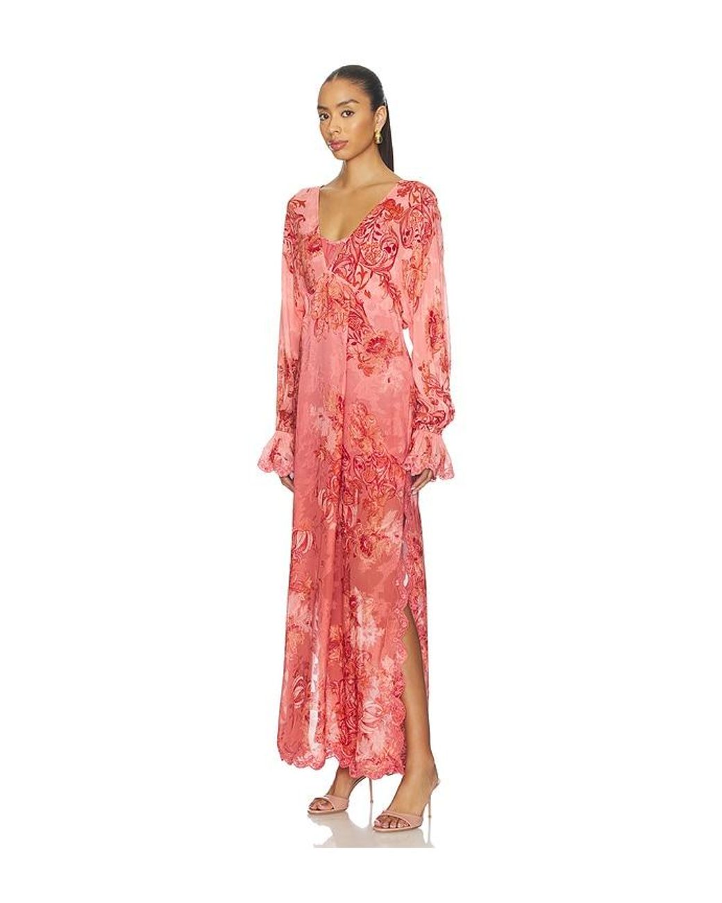 Hemant & Nandita Red Kaftan Maxi Dress With Printed Slip