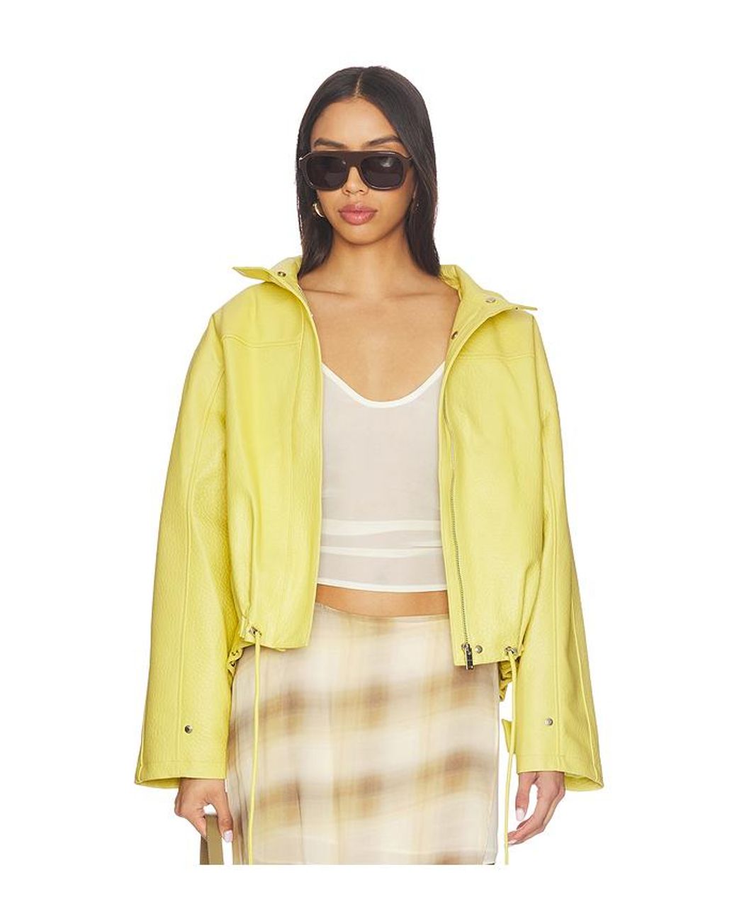 AEXAE Yellow Leather Pebble Utility Jacket