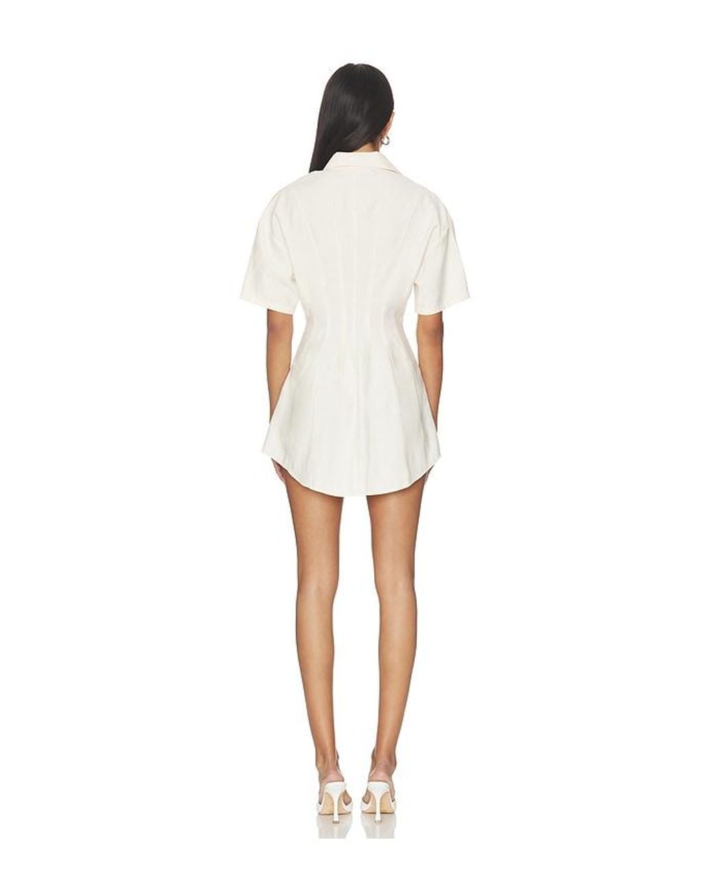 ALL THE WAYS White Charitie Short Sleeve Button Up Mini Dress