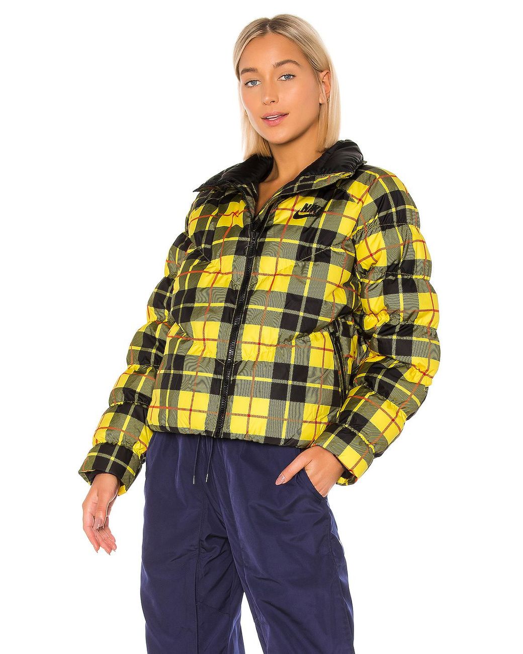nike yellow plaid puffer jacket