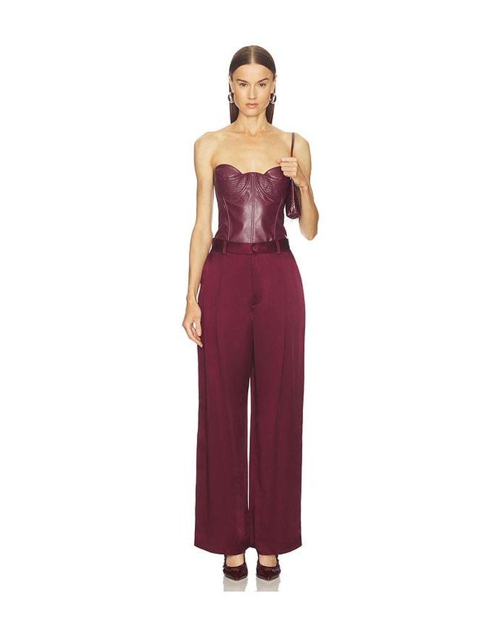 LAPOINTE Red Hose Satin Pleated Wide Leg